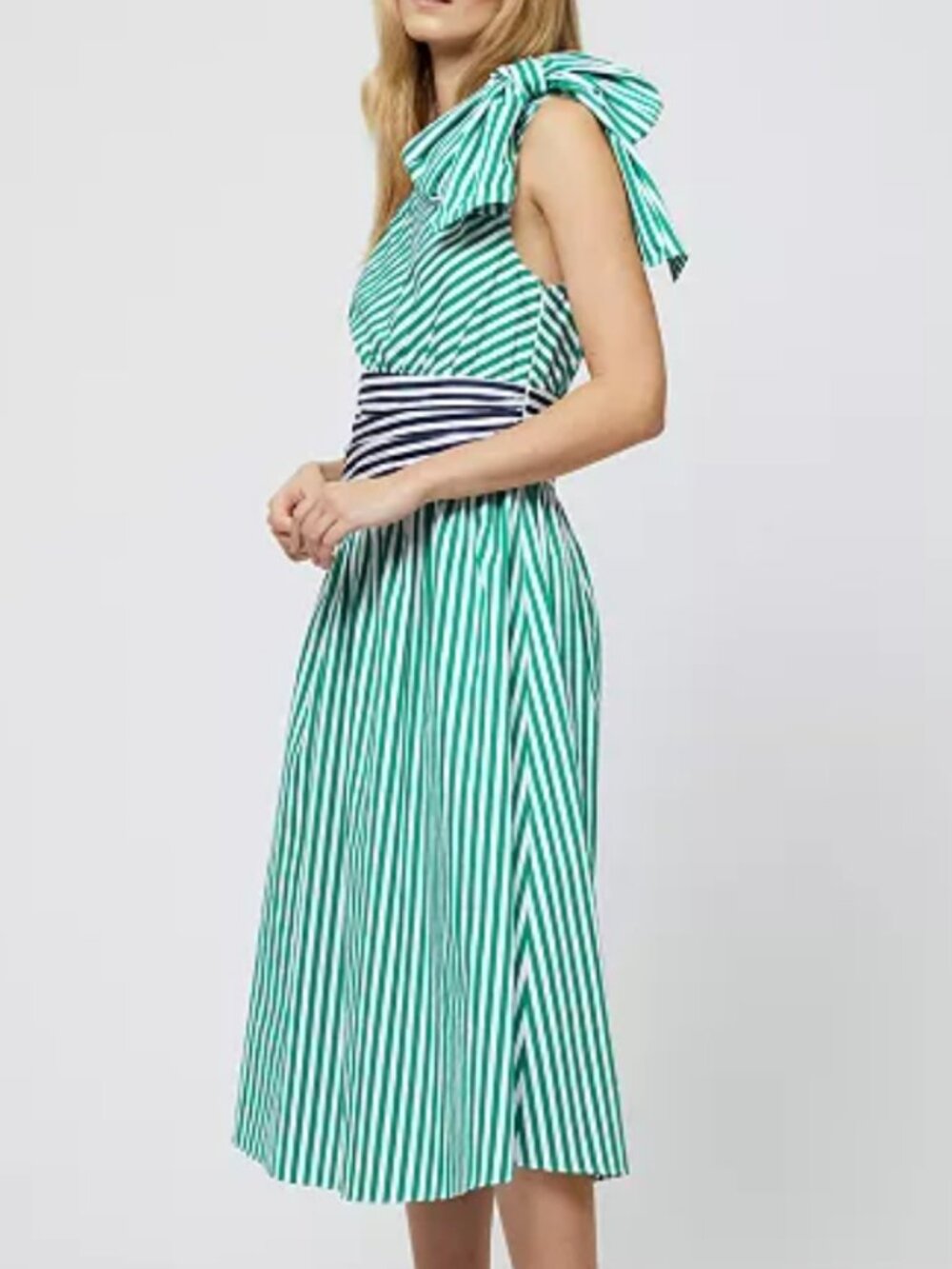 French Connection Alexis Cotton One-Shoulder Striped Dress Size 10 - Picture 3 of 8